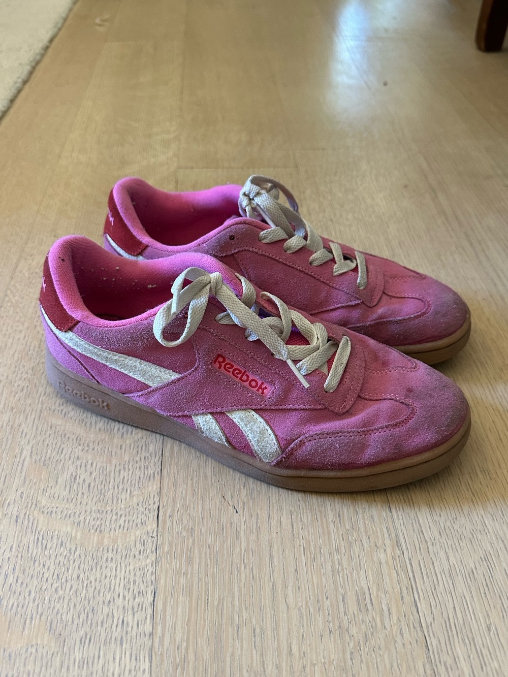 Reebok Bright Pink Suede Sneakers with Cream Accents